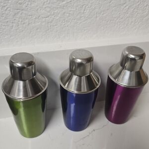 Vibrant Stainless Steel Cocktail Shaker Set - Green, Blue, Purple